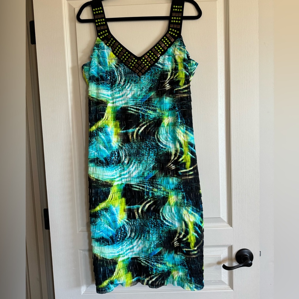 Vibrant Blue-Green Patterned Women's Dress
